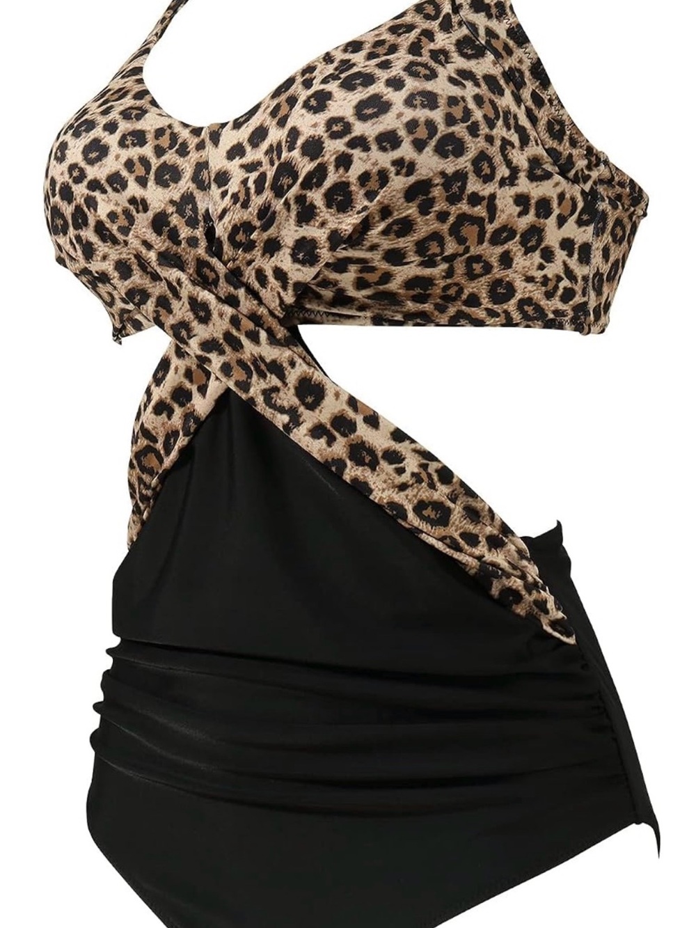 Women's Sexy Front Criss Cross Leopard Print & Black Cutout One-Piece Size M - Picture 3 of 7